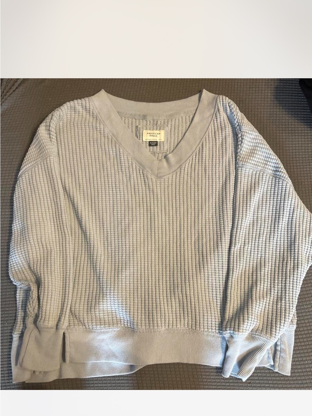 Light Blue V-Neck Waffle Knit Sweater